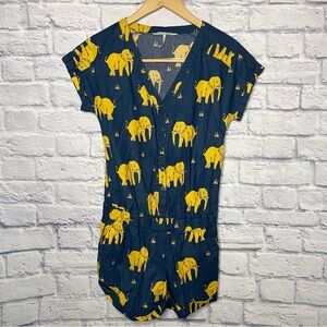 Black Poppy Blue Romper with elephant print
